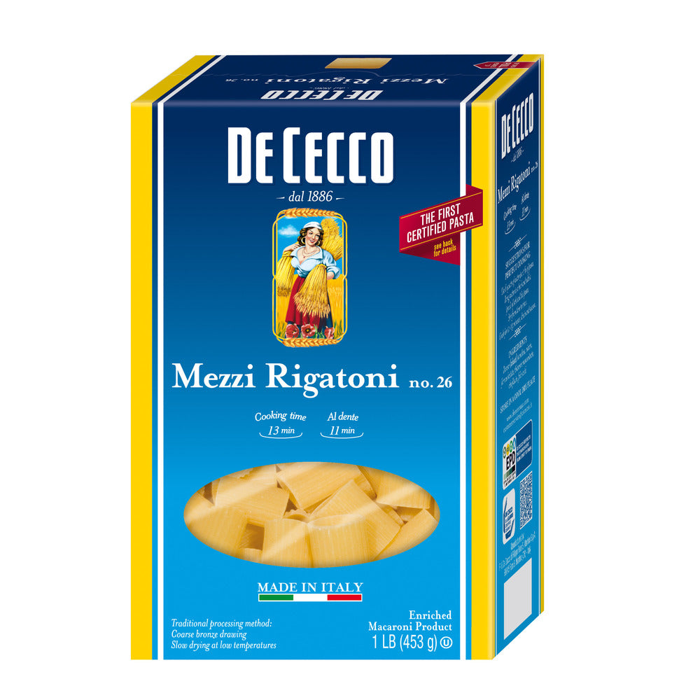Rigatoni Mezzi Pasta, 1 lb, 12 count