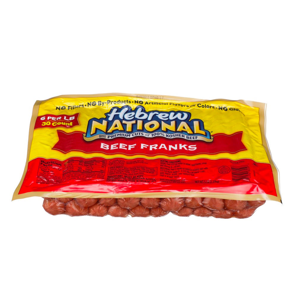 Beef Hot Dog 6 To 1 Kosher, 20 lb, 120 count